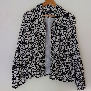 Toni Morgan Lined Black and White Polka Dot Bomber Style Jacket Size Large